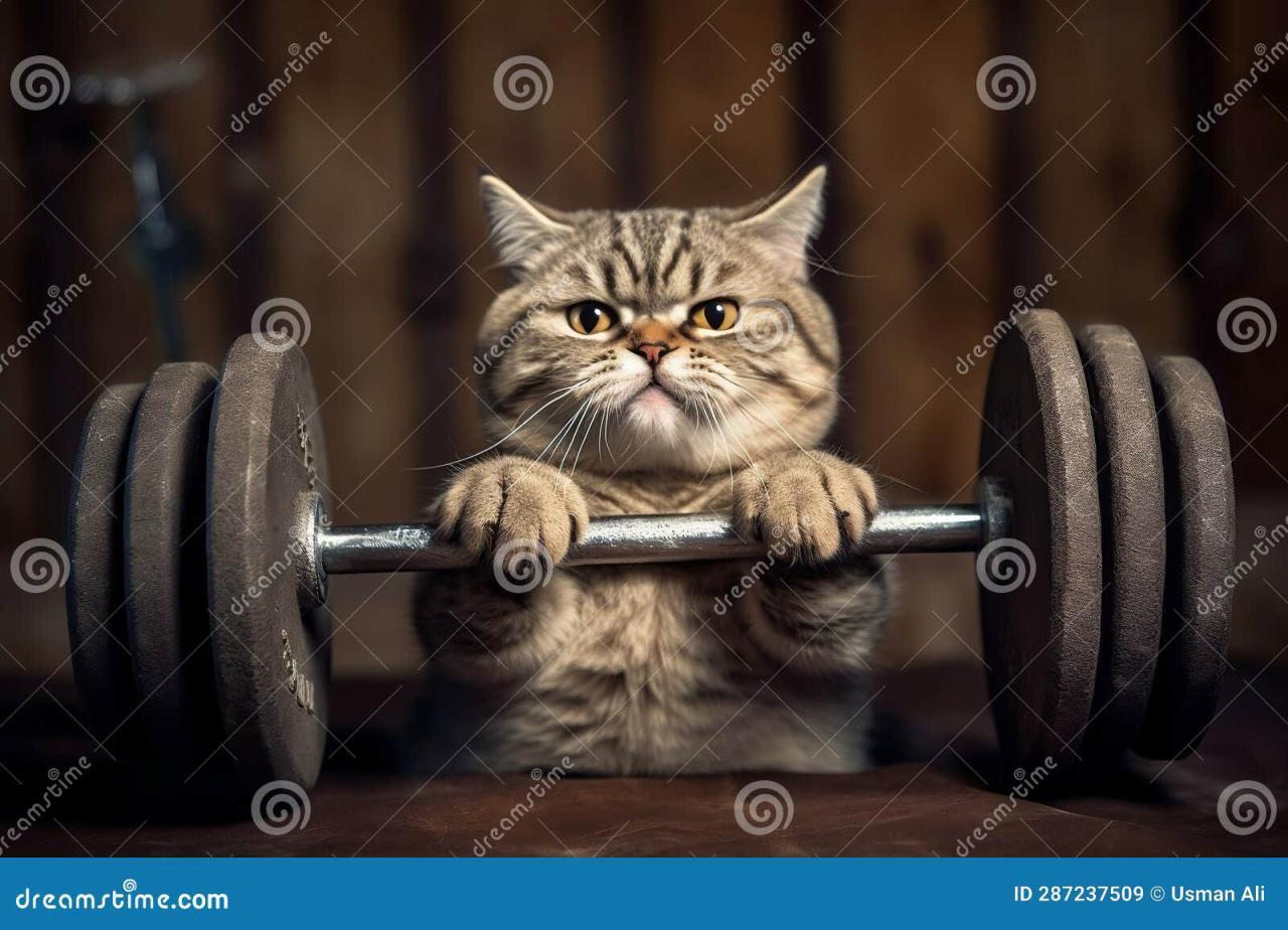 Fit Cat Lifting Weights during Workout. AI Stock Image - Image of ... Fit cat